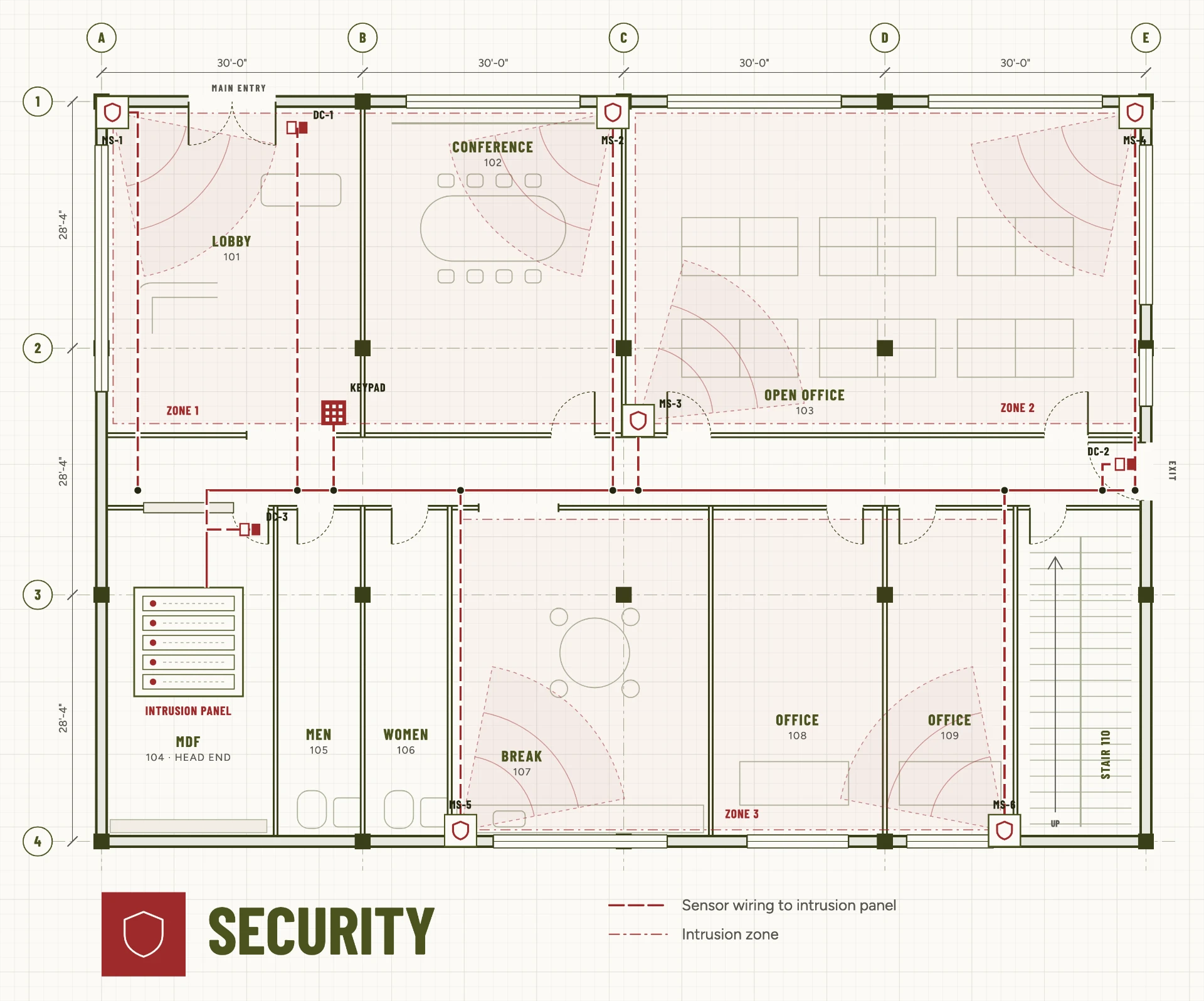 Security systems plan drawing, sheet LV-301
