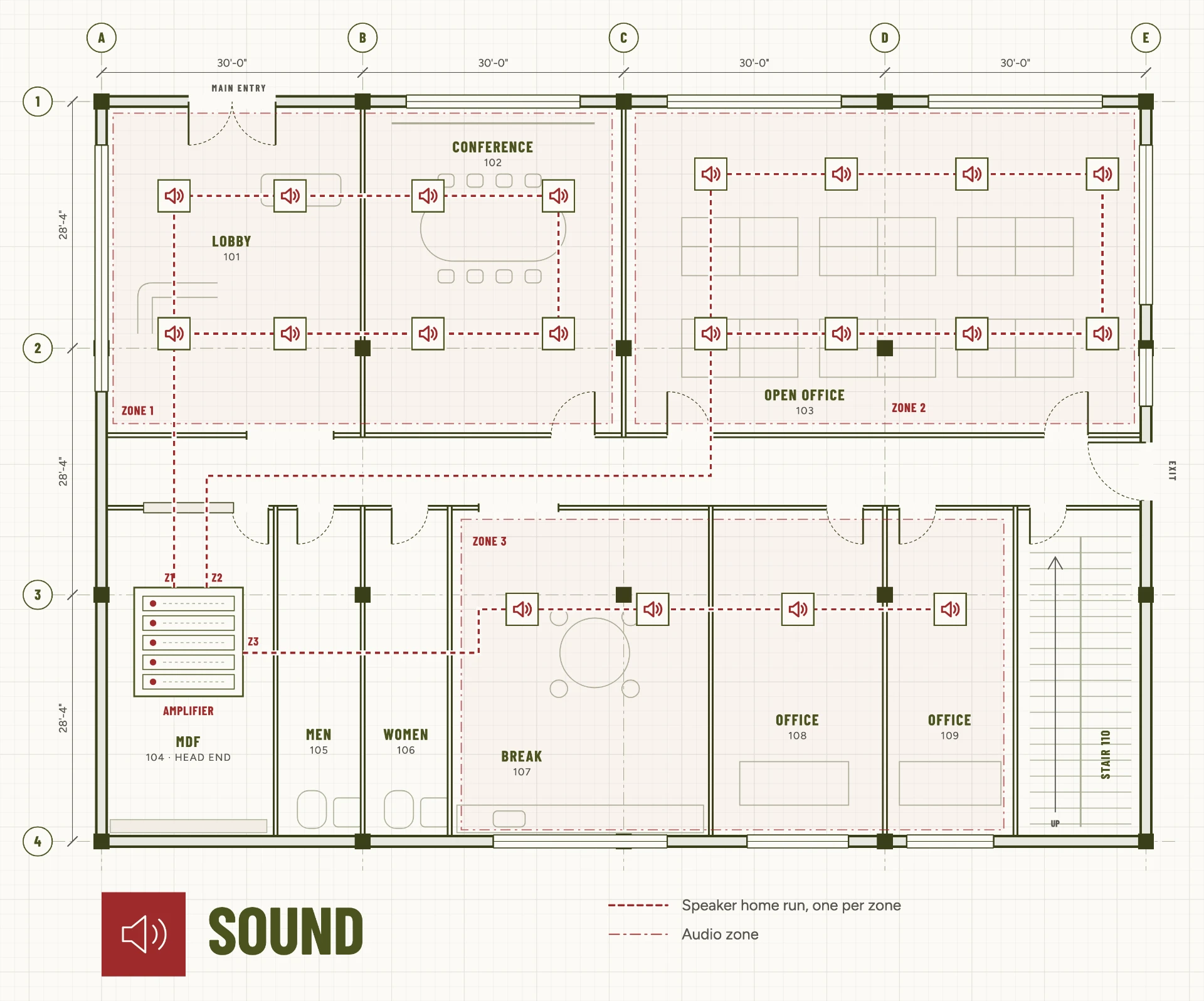 Sound systems plan drawing, sheet LV-501